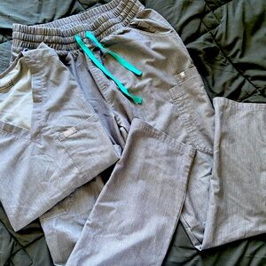 Figs Gray Scrub Set with Teal Accents